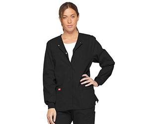 Dickies Women's Eds Signature Scrubs Missy Fit Snap Front Warm-Up Jacket, Black, Medium