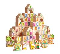 Dickly 100 Bloques de construcción de Madera, Juguete Educativo temprano, percepción Visual, Letras, números, Formas, Bloques de Aprendizaje, Regalos para, Embalaje en Bolsas