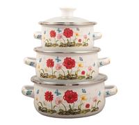 Dickly 3 Ollas Esmaltadas con Tapa, Diseño Vintage, Juego de Ollas para Cocinas de Inducción, Hogar, Estufas de Gas y Restaurantes, Flor Roja