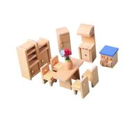 Dickly Juego de muebles de casa de muñecas de madera, juguete de simulación, pieza de bricolaje, decoración clásica de casa de muñecas, muebles en miniatura, Comedor