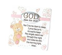 Dicksons Baby Bear God Bless This Child - Placa de pared para niña, color blanco