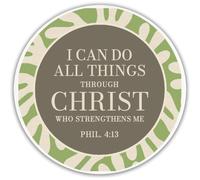 Dicksons Posavasos redondo decorativo de cerámica de 4 x 4 pulgadas con respaldo de corcho antideslizante, diseño de Filipenses 4:13 "I Can Do All Things Through Christ", color verde salvia, piedra
