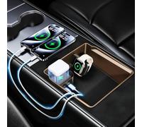 DICMKY Cargador de teléfono con concentrador USB para Tesla Model Y Juniper 2026/Model 3 Highland Premium Accessories 2026-2024, organizador de consola central de 4 puertos para carga inalámbrica