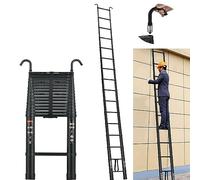 DICN Escalera telescópica Plegable Aluminio de 6.2 m con 2 Ganchos, Portátil Escalera, Escalera de Transporte Multifunción, Escalera Extensible, 15 Niveles, Capacidad de Carga 150 kg/330lbs (Negro)