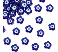 DICOSMETIC 1 hebra Evil Eye Lampwork Beads Strands Flower Evil Eye Charms Cuentas de Vidrio Azul Oscuro Pequeñas Cuentas Planas Sueltas para la Fabricación de Joyas DIY, Agujero: 1.6 mm