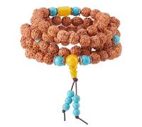 DICOSMETIC 1 pieza Mala pulsera de perlas collar budista cadena malaquita / rudraksha perla collar para mujeres hombres yoga meditación, 101cm, Bodhi + turquesa sintética
