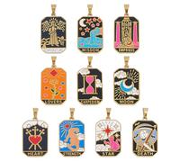 DICOSMETIC 10 dijes de tarot de 10 estilos impresos, tarjetas esmaltadas chapadas en oro de 18 quilates, dijes de joyería con patrón de tarot mágico rectangular, división de tarotcard para hacer joyas