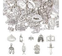 DICOSMETIC 100 piezas 10 estilos Biblia colgante religioso colgante armadura de Dios colgante de plata antigua Cruz escudo cuchillo orando manos colgantes para la fabricación de joyas