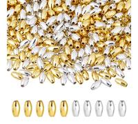 DICOSMETIC 1000 unidades de 2 colores, cuentas espaciadoras de barril, perlas de plástico europeas, 6 x 3 mm, perlas intermedias plateadas doradas, perlas de superficie lisa para la fabricación de