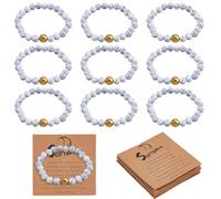 DICOSMETIC 12 pulseras de sóftbol a granel de 10 mm con cuentas de howlita blanca, pulseras elásticas de piedra natural con tarjeta de exhibición, regalos de fiesta deportiva para hombres y mujeres