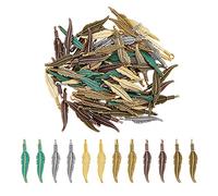 DICOSMETIC 144 Uds 6 Colores Dijes de Plumas Antiguas Aleación Tibetana Dije de Pluma Larga Colgante Accesorios de Joyería Colgantes de Hojas