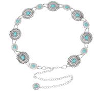 DICOSMETIC 1Pc Ovel Turquesa Cinturones Western Conchos Cadena Cinturón de Metal Plata Antiguo Cinturones Western Vaquera Country para Falda Pantalones Vestido de Festival de Música
