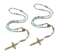 DICOSMETIC 2 collares católicos de perlas de rosario de 8 mm, perlas naturales de amazonita, rosario con aleación, crucifijo de Jesucristo, regalos de bautizo católicos para mujeres y hombres, 54,7 cm