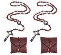 DICOSMETIC 2 collares de rosario católico de resina con crucificado Jesús Crucificado Rosario católico con joyas bolsas de almacenamiento regalo de bautizo regalo religioso, 25.83 inch(65.6cm), Resina