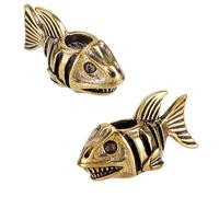 DICOSMETIC 2 cuentas de cordón de paracaídas de piraña para cuchillo, cuentas de oro antiguo con agujero grande de 27 mm, cuentas de metal grandes para cuchillo, llavero, pulsera, agujero: 5,5 mm