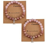 DICOSMETIC 2 piezas pulseras para la educación del cáncer de mama pulseras de cuentas de piedra natural rosa cuidado del cáncer regalos para mujeres amigos con papel tarjeta de felicitación