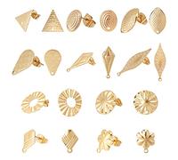 DICOSMETIC 20 pieza 10 estilos de Acero Inoxidable Dorado Ovalado Arete con Tuercas Redondas Rombo Triángulo Arete Hoja Lágrima Caballo Ojo Cono Flor Arete para Bricolaje Joyería Artesanía