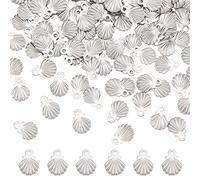 DICOSMETIC, 200 Uds., Abalorios de Acero Inoxidable, Colgante de Concha Bonita, Colgante de Joyería Pequeña, Accesorios para Manualidades de Joyería DIY, Agujero: 0.5 mm