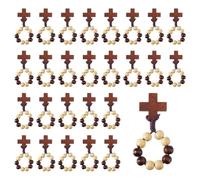 DICOSMETIC 25 piezas de rosario de dedo de madera, anillo de rosario católico de dedo, rosarios de bolsillo, anillo de rosario con cruz, cuentas de Tierra Santa color camello, anillos para regalos de
