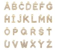 DICOSMETIC 26 dijes de letras de acero inoxidable con diamantes de imitación chapados en oro de 18 quilates de 9,5 mm, dije de letra pequeña A-Z para hacer collares, pulseras, aretes, joyas