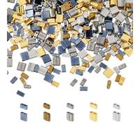 DICOSMETIC 350 cuentas rectangulares de Tila, 5 colores, 2 agujeros, perlas de cristal doradas y plateadas, hematitas, semicortadas, para hacer joyas, diámetro: 0,5 mm, 0,8 mm