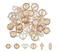 Dicosmetic 36 dijes de aleación de 6 estilos religiosos de María con circonita cúbica, eslabones de oro claro para pulseras y joyas, agujero: 1,5-2 mm