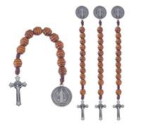 DICOSMETIC 4/6 cucharaditas San Benito Medalla Rosario de Bolsillo Abierto UNA Década Rosario Cuentas de Madera con Medalla Y Crucifijo Católico Cristiano Religioso Regalo para Hombres Mujeres, 197mm