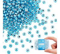 DICOSMETIC 4 hilo de Cuentas de Mal de Ojo Cuentas de Murano Cuentas de Cristal Azul Claro Cadena de Cuentas Planas Redondas Cuentas Espaciadoras Pequeñas para Joyería, Pulsera