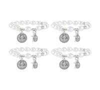 DICOSMETIC 4 pulseras de perlas con medalla de San Benito, rosario católico para mujer, pulseras de perlas barrocas de San Judas con dije de cruz, diámetro interior: 6 cm
