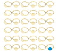DICOSMETIC 40 anillos vacíos, base de anillo ajustable dorada, 10 mm, latón, anillos de bisel, anillo para dedos, componente, piedras preciosas, ajuste de cabujón para hacer anillos de bricolaje