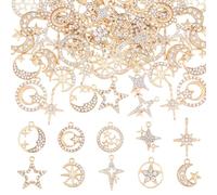 DICOSMETIC 40 piezas 10 estilos luna encanto estrella colgante pentagrama encanto zirconia colgante conjunto de colgante de oro claro estrella media luna encanto celestial encanto para la fabricación