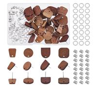 DICOSMETIC 40 piezas 4 estilos de boucles d'oreilles à tige en Bois Marron Noix de Coco Boucles D'Oreilles Plates en Bois avec Anneaux Ouverts pour la fabricación de Bijoux, Trou: 1,8-2 mm