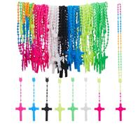 DICOSMETIC 56 unids 7 colores Collares con Cruz Collar de cuentas de Rosario de Plástico a granel Collar con Cruz Luminosa Que Brillan en la Oscuridad Collar Y Joyas de Oración para Mujeres Hombres