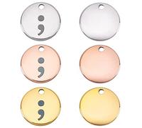 DICOSMETIC 6 piezas 3 colores Punto Y Coma Encantos de Acero Inoxidable Plano Redondo Encantos Colgante Oro Y Oro Rosa Colgante para DIY Pulsera Collar Joyería Fabricación, Agujero: 1.5 mm