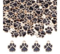 DICOSMETIC 60 dijes de aleación con estampado de huellas de perro, diseño de huella de animal negro, esmalte de pata de oso para hacer joyas, collares, pulseras, aretes, agujero: 2 mm