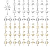 DICOSMETIC 60 dijes de estrella del norte de 2 colores, colgante de estrella de punta de aleación, dijes celestiales, colgantes de metal pequeño, mini estrellas para joyería, pendientes, collares