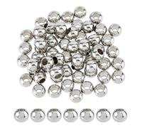 DICOSMETIC 60 perlas redondas de acero inoxidable de 8 mm, cuentas espaciadoras lisas, cuentas espaciadoras de agujero grande, perlas de metal sin costuras para hacer joyas DIY, agujero: 4 mm