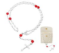 DICOSMETIC Collar de cuentas de rosario blanco de perlas de imitación de rosa de 70 cm, collar de rosarios de aleación de Jesús para mujeres y hombres con 1 bolsa de terciopelo para embalaje de