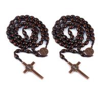 DICOSMETIC Collar de rosario de madera, 23,62 pulgadas (60 cm), aleación de Jesús, Cruz, Rosario, Rosarios, Catolicos, Cruces, Rosarios, Collar de Oración para Mujeres Hombres