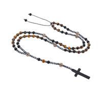 DICOSMETIC Collar de rosario de ojo de tigre natural con cuentas de piedras preciosas católicas ajustable con colgante de cruz para mujeres y hombres, 54,6 cm
