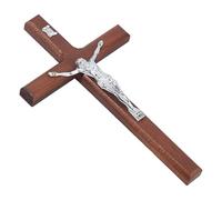 DICOSMETIC Crucifijo de 7.95 pulgadas para colgar en la pared, cruz de madera, cruz de madera de platino con aleación de Jesucristo católico para decoración del hogar