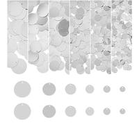DICOSMETIC Lentejuelas planas redondas de plástico para manualidades, 880 unidades, 8/10/12/16/19/25 mm, plateadas, metálicas, grandes, sueltas para decoración, bordado de prendas