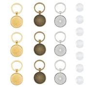 DICOSMETIC Llavero redondo de aleación dorado personalizado llavero foto llavero en blanco marco de fotos llavero con cabujones de cristal DIY regalos para mamá papá, M, Acero inoxidable