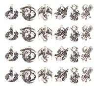 DICOSMETIC - Lote de 24 piezas, 6 estilos de colgantes de dragón negro, leyendas voladoras, colgantes de animales, aleación vintage, esmalte, colgantes de dragón, pájaro, zorro, ciervo, para pulseras
