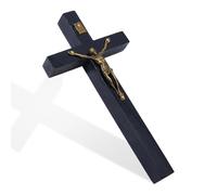 DICOSMETIC Pequeña cruz de madera para pared, 15,1 x 8 x 2,2 cm, cruz de madera negra con aleación, crucifijo de Jesús San Benito, crucifijo católico para pared, regalo religioso de Navidad, Pascua