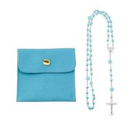 DICOSMETIC Rosado Azul Rojo Violeta Blanco Rosario Collar Perlas Rosario Collares Aleación Jesús Cruz Rosas Corona Collar Para Mujeres Hombres Con 1 Pieza Cuero PU Bolsas de Embalaje, ca. 26.38 Zoll