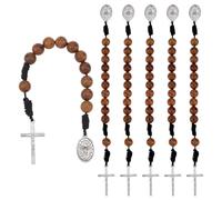DICOSMETIC Rosario de bolsillo para medalla de San Benito, 6 unidades, estilo abierto, cuentas de madera de una década con medalla de plata antigua y crucifijo, paquete de regalo religioso católico