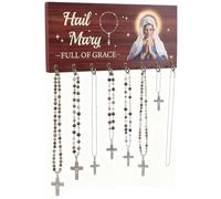 DICOSMETIC Rosario de madera montado en la pared con 8 ganchos Collares montados en la pared, organizador de rosario católico grande para collares, pulsera, almacenamiento de oración, 14 x 30 x 2,4 cm