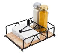 DICOSMETIC Servilletero para mesa, dispensador de servilletas plano con brazo pesado y salero y pimentero, soporte cuadrado para servilletas de cóctel para cocina, mesa de comedor y encimeras, color