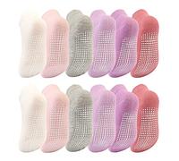 Dicry Calcetines Tobilleros Antideslizantes de Algodón Unisex Bebé Niños Niñas Infante y Chico Chica (1-3 Años, 12 Pares)